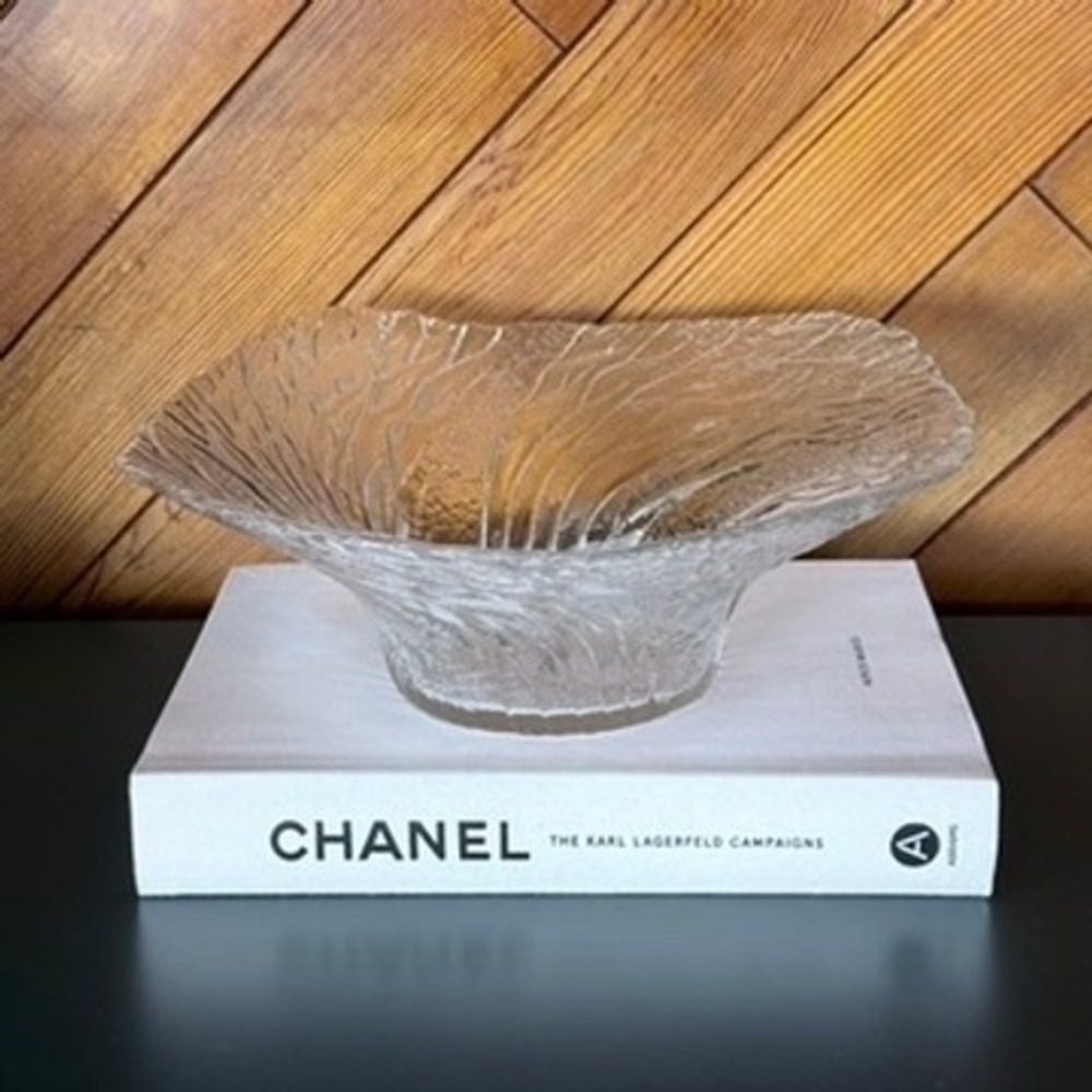 Vintage Finnish Ice Glass 11" Serving Bowl by Pertti Kallioinen for Mäntsälän